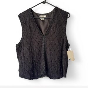 NWT Vintage Rafaella Womens L Black 100% Silk Beaded Vest Whimsigoth Fairy 90s